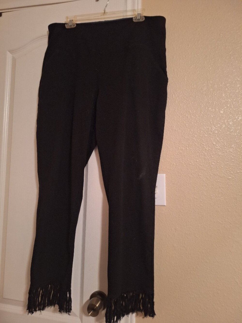 Women With Control Black Fringe Stretch Pants XL